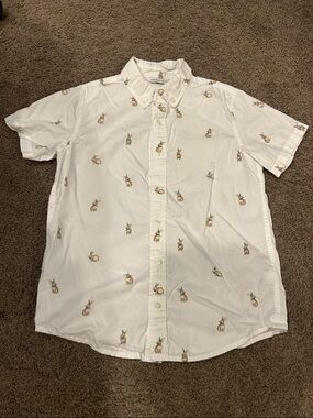Janie and Jack White Short-Sleeve Button-Down with Bunny Embroidery